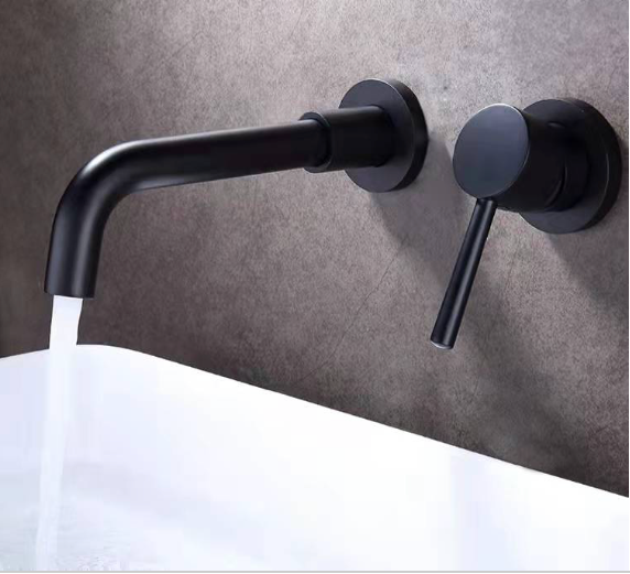 Grifo de lavabo de pared 022B negro colección Céphise