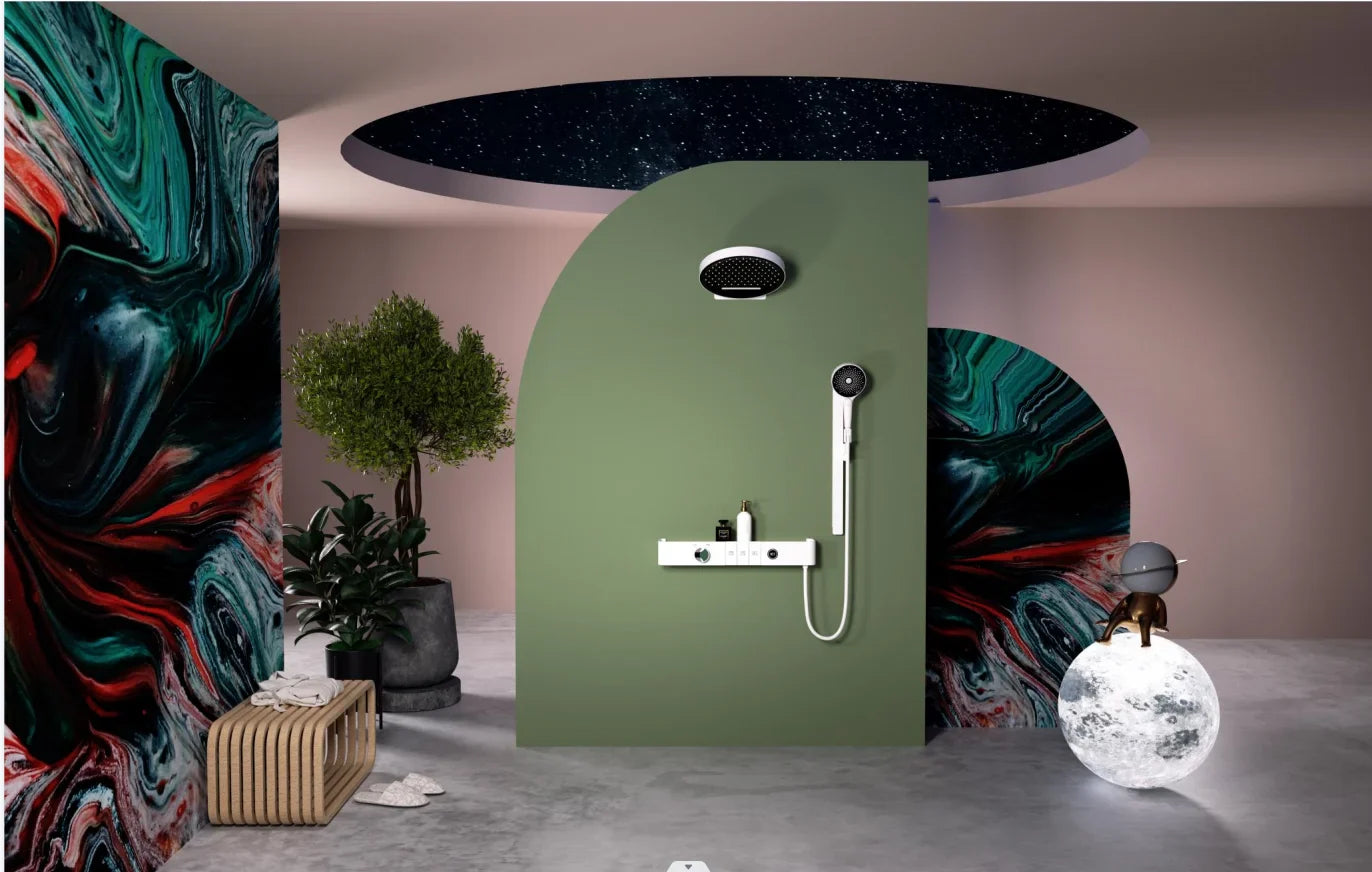 Colonne de Douche Nickel Brossé HUDOR — mise en situation