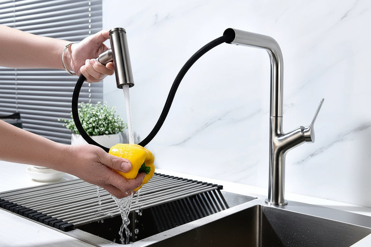 Robinet Cuisine Nickel Brossé HUDOR — mise en situation