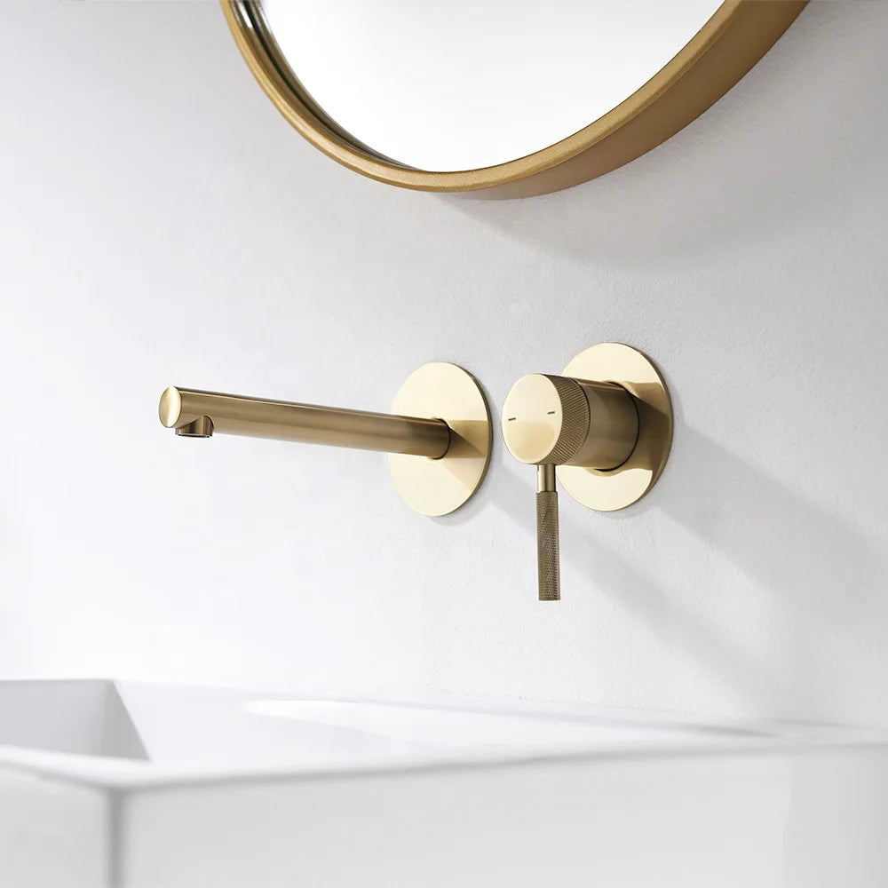 hudor robinet de lavabo Doré brossé - vue principale sur fond blanc