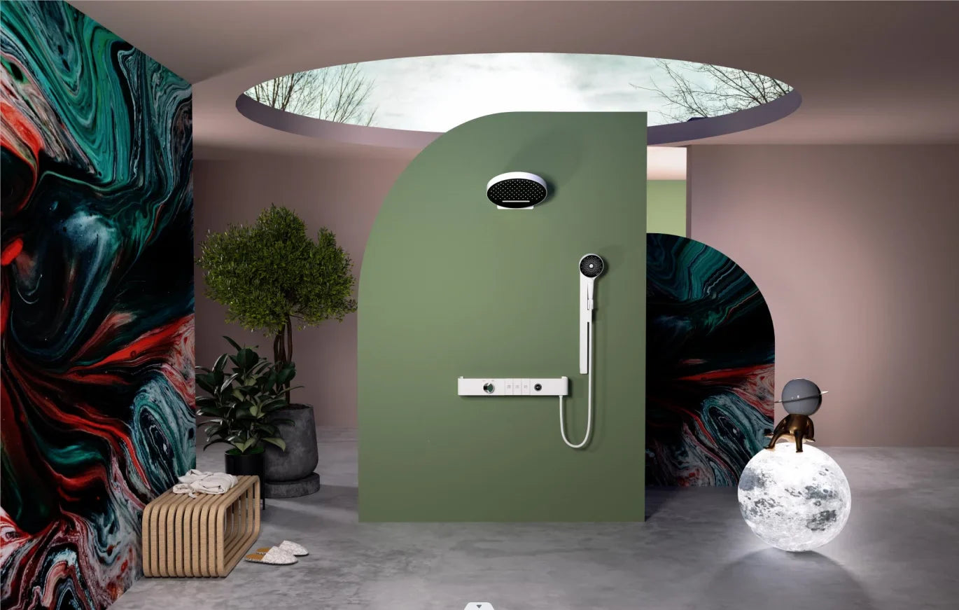 Colonne de Douche Nickel Brossé HUDOR — mise en situation