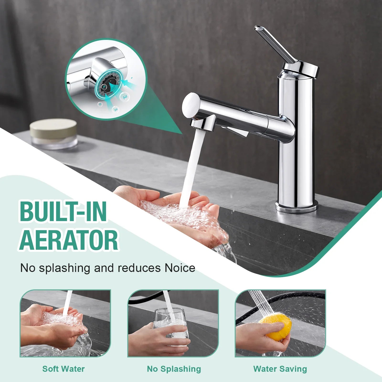 Robinet Lavabo Nickel Brossé HUDOR — détail