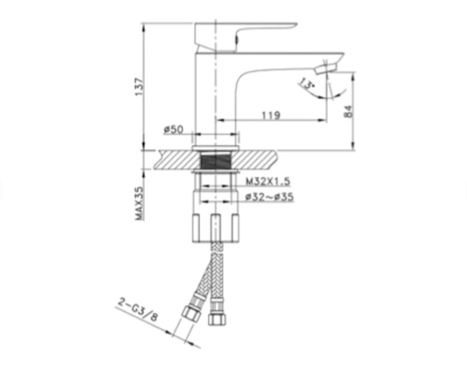 Grifo de lavabo de repisa Hudor 055 en latón negro Céphise