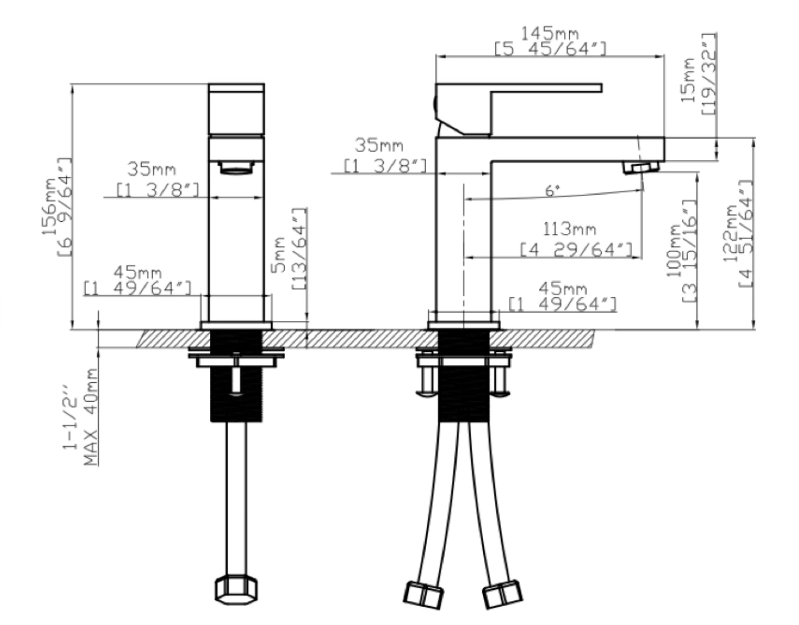 Deck-mounted sink faucet 001 in brushed nickel brass Axis Collection