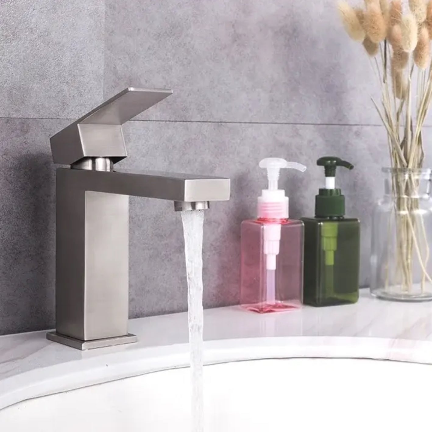 Deck-mounted sink faucet 001 in brushed nickel brass Axis Collection