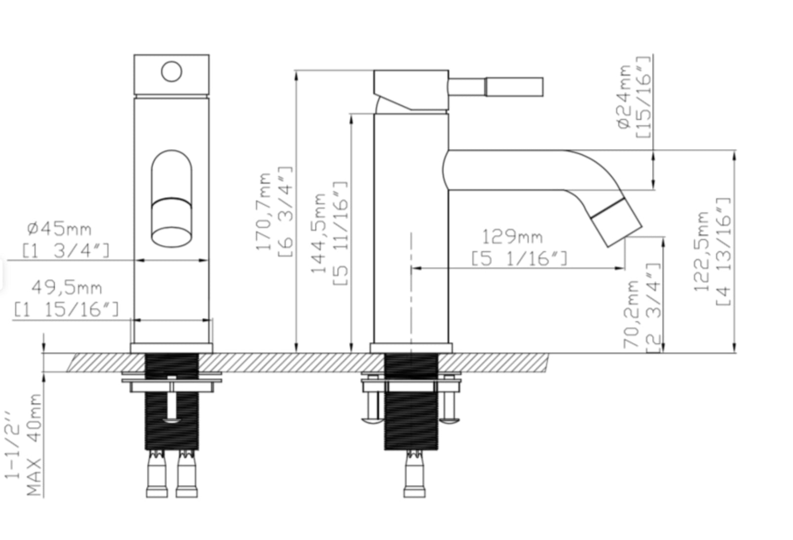 Grifo para lavabo de sobremesa B205 01 16 2 Colección Eas de níquel cepillado