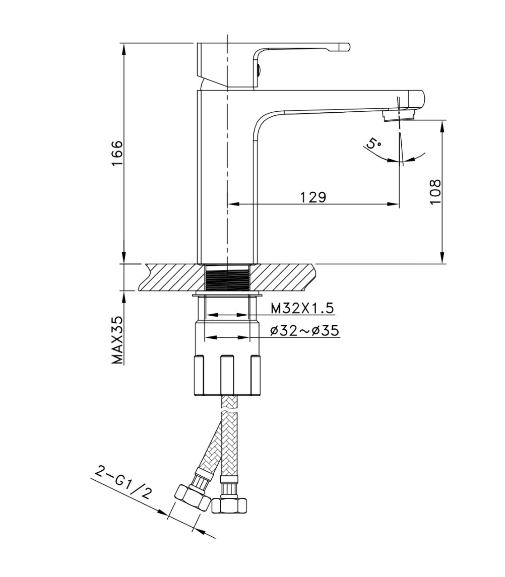 Grifo de lavabo de repisa 003 en latón cromado de la colección Enipée