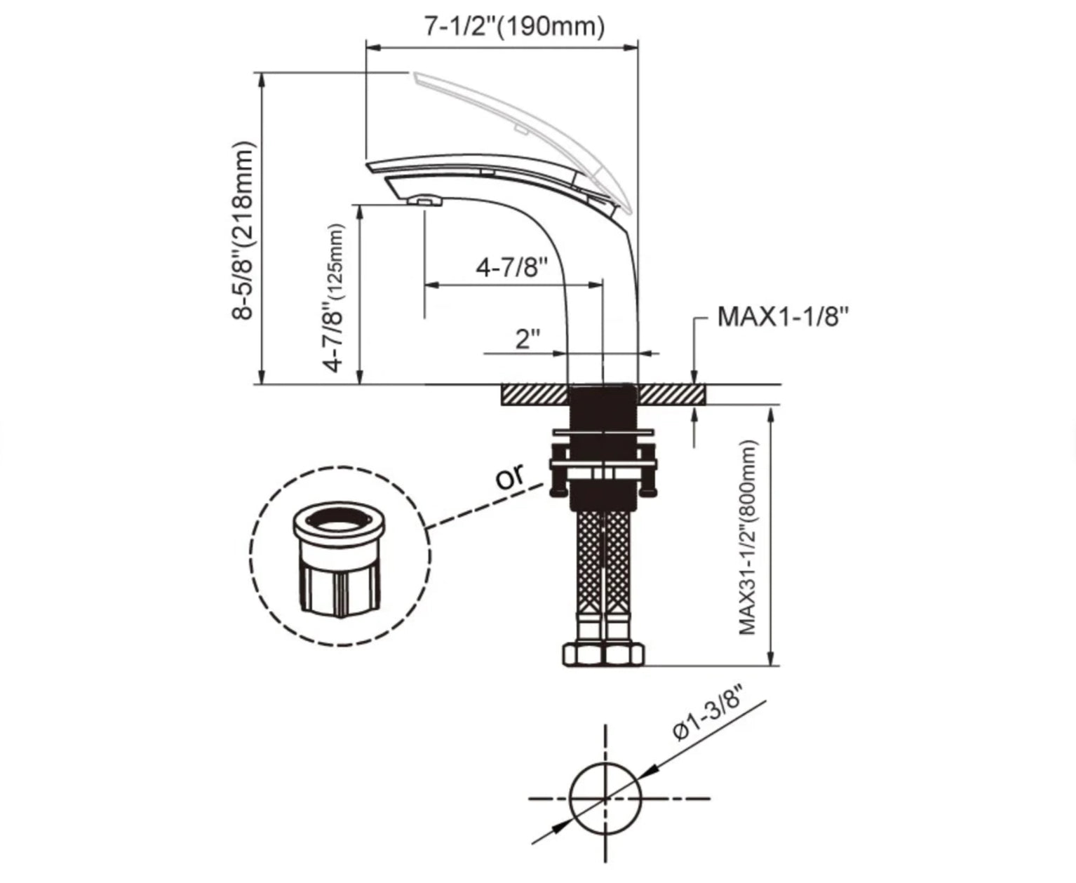 Grifo para lavabo de repisa B0625-3 en latón cromado de la colección Erymanthe
