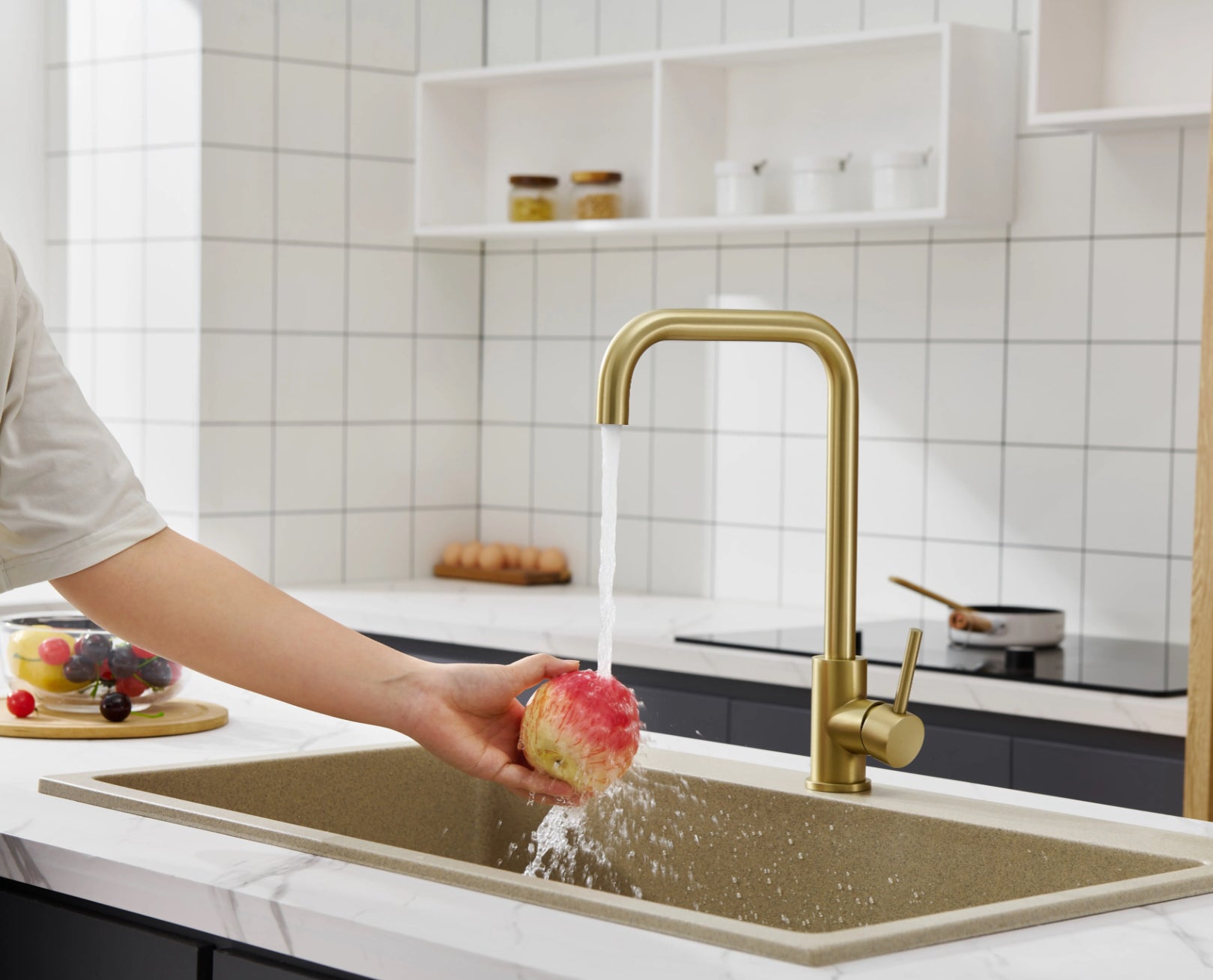 K128 KITCHEN FAUCET in BRUSHED GOLD BRASS SCAMANDRE COLLECTION