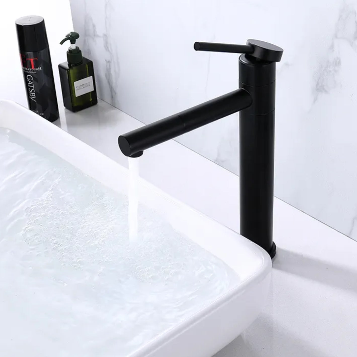 Robinet de lavabo surélevé en laiton noir mat 80327B collection Céphise