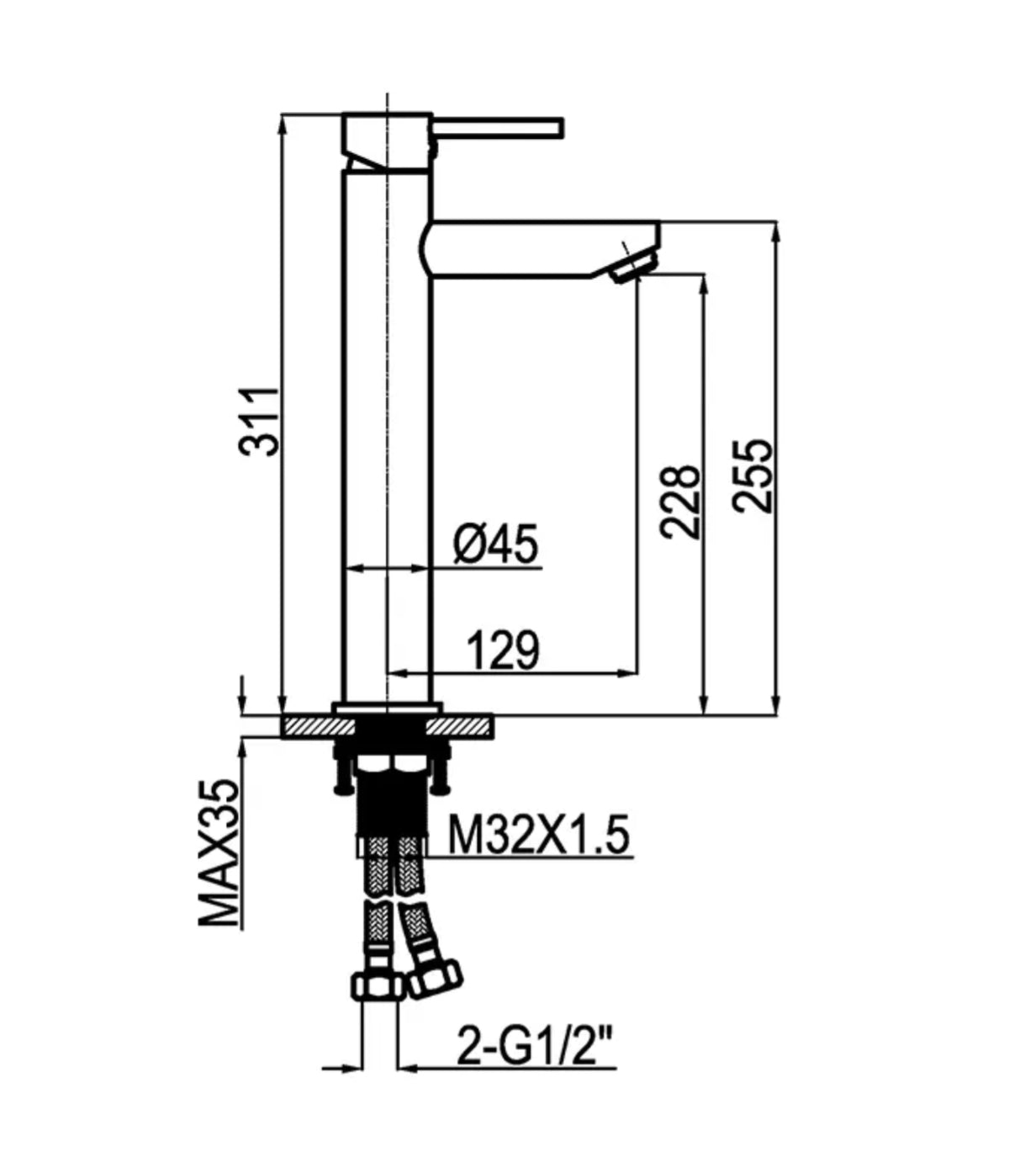 Robinet de lavabo surélevé en laiton noir mat 02215B collection Céphise
