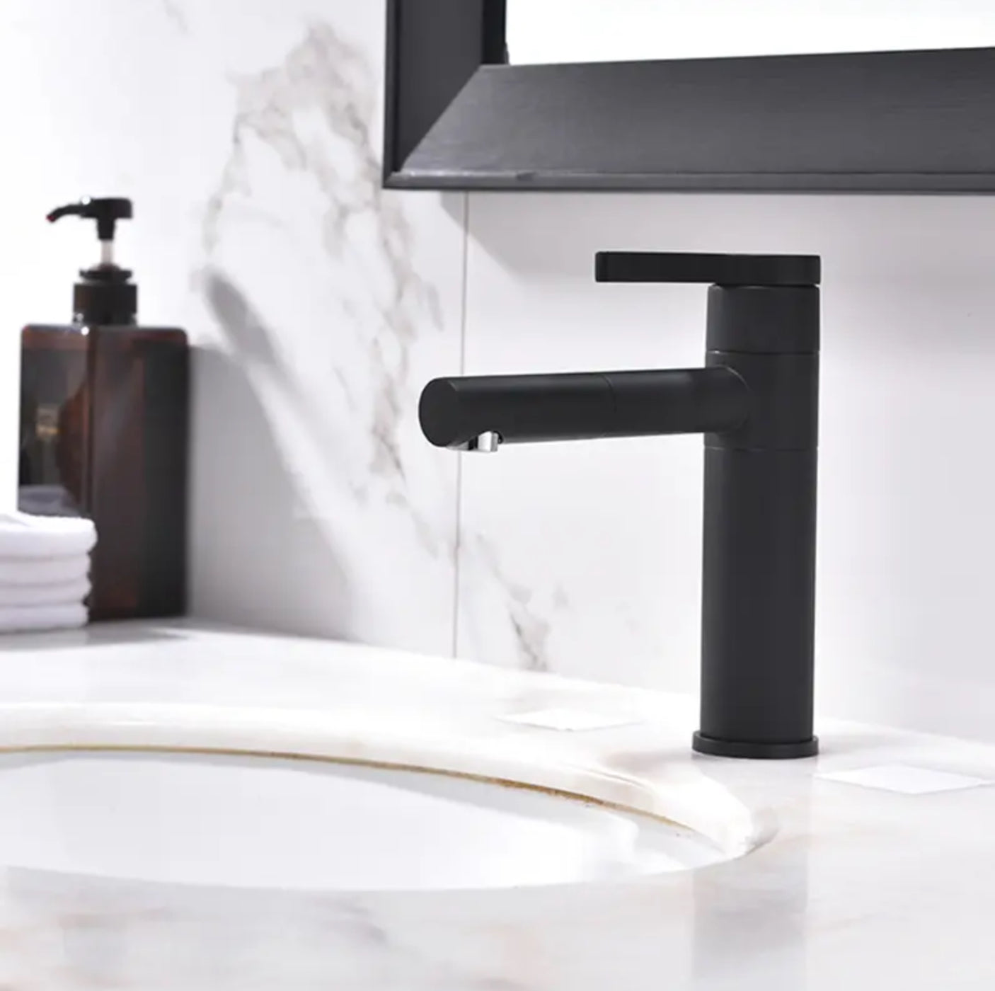 Deck-mounted sink faucet in matte black brass BNF605B Céphise collection