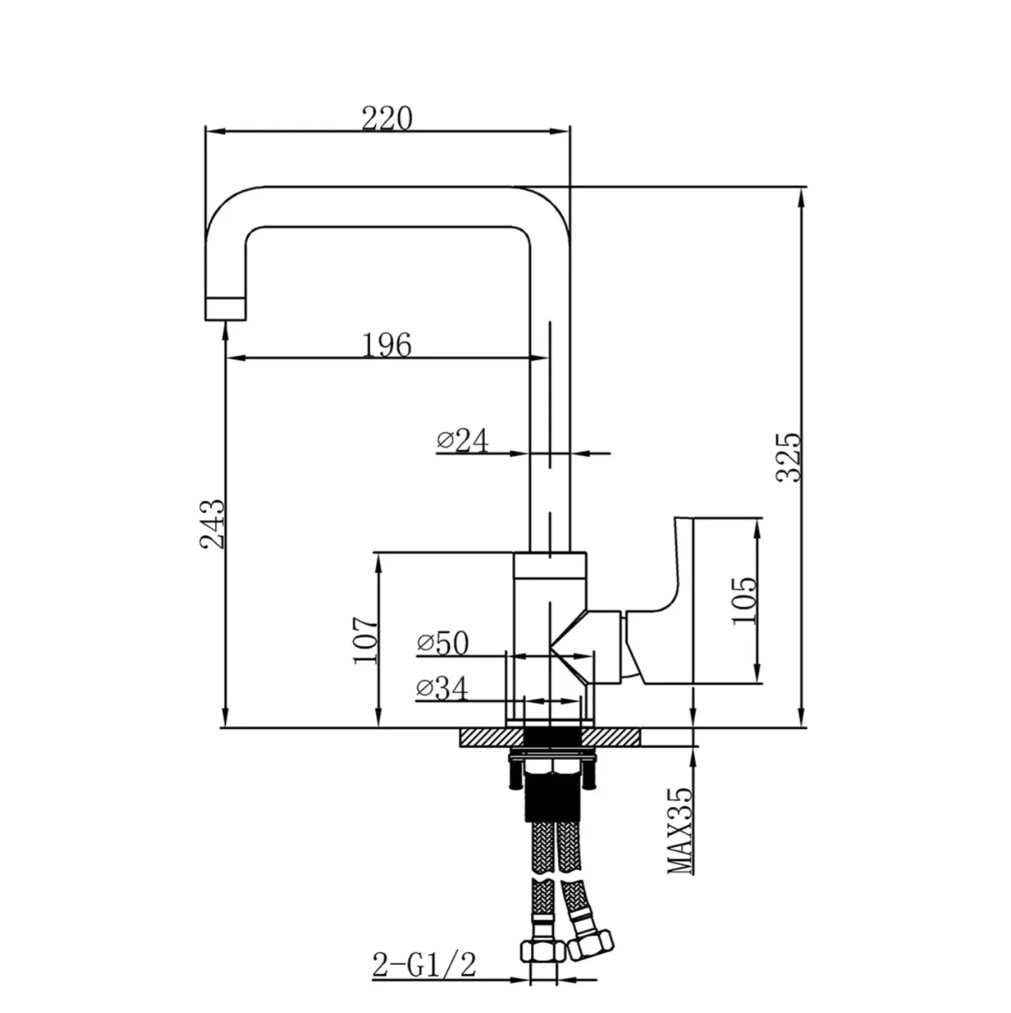 Robinet de cuisine 030 en laiton chromé collection Enipée