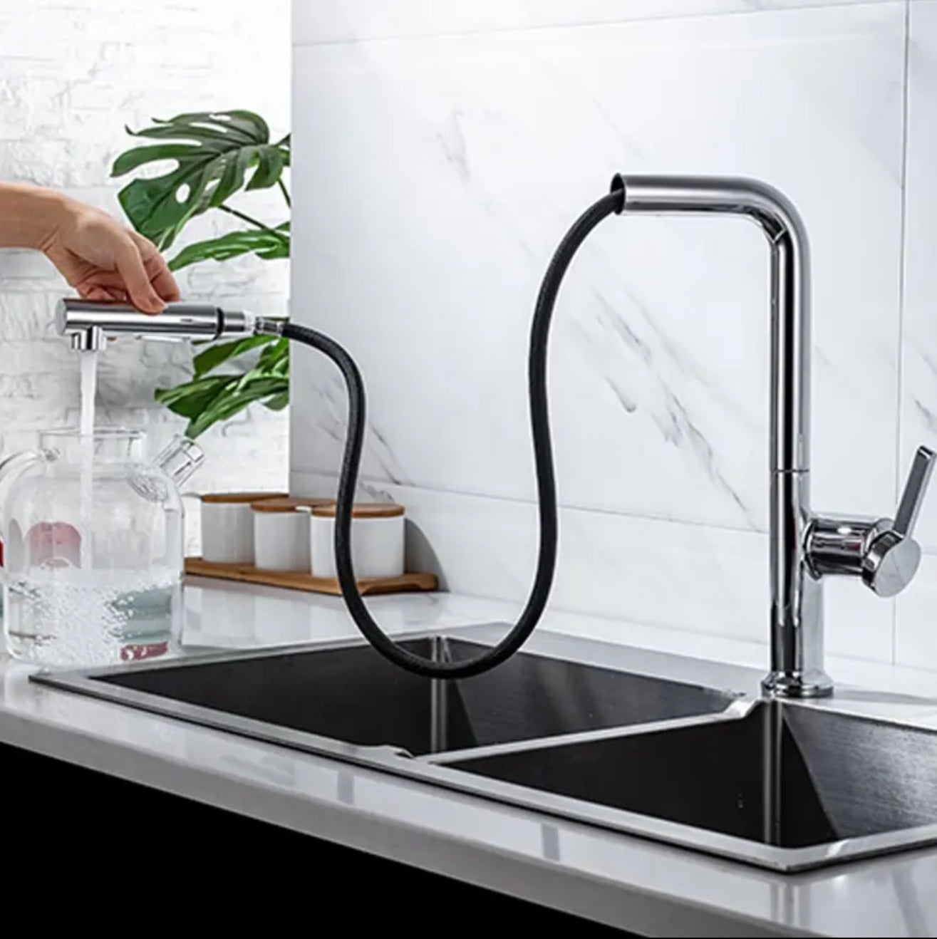 Brushed nickel kitchen faucet in brass PP006 Erymanthe collection
