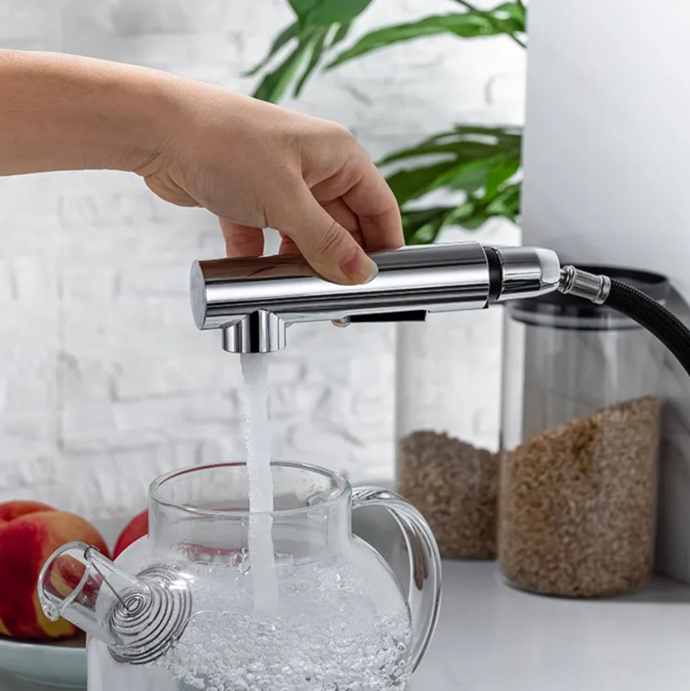 Brushed nickel kitchen faucet in brass PP006 Erymanthe collection