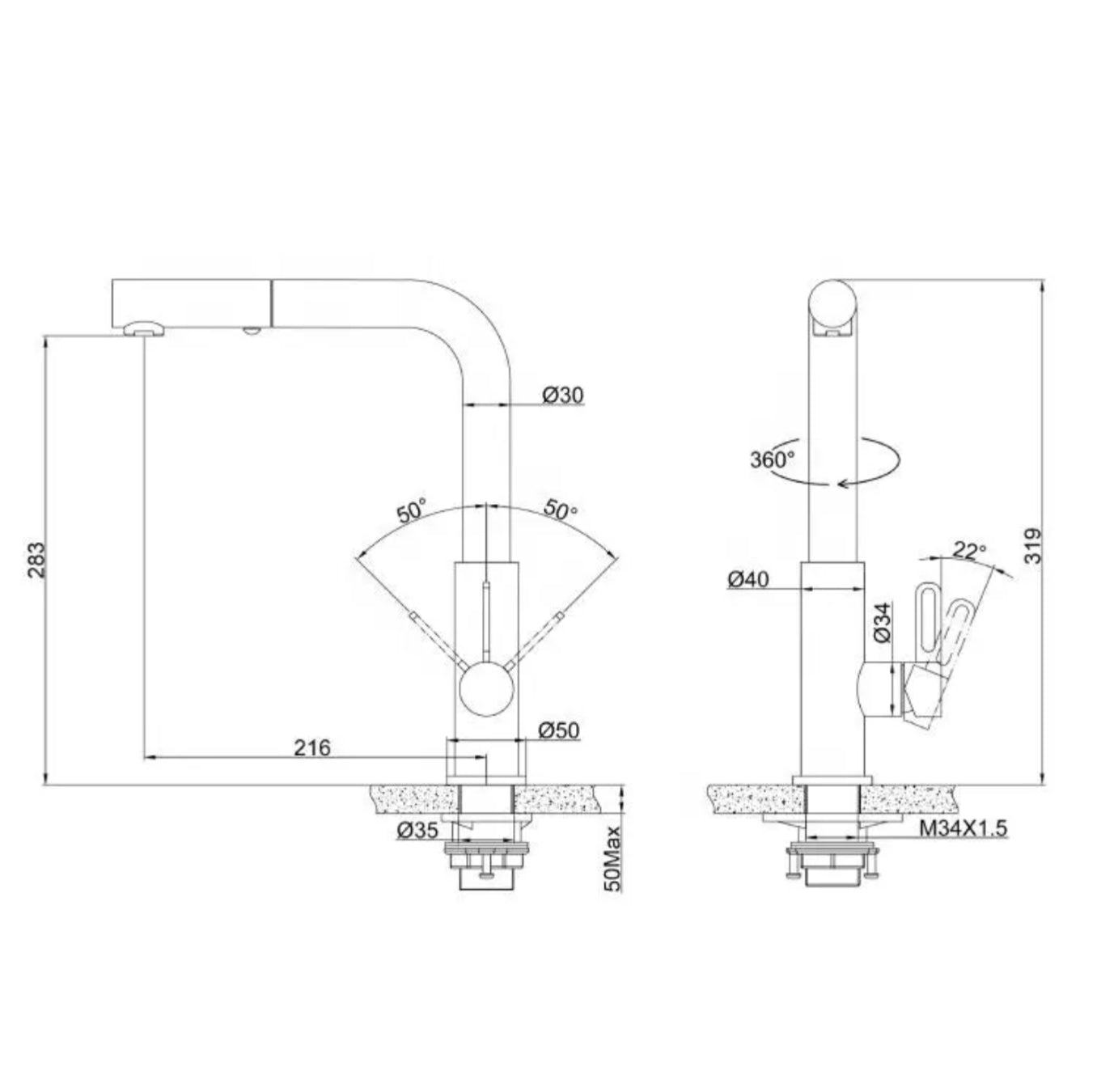 Brushed nickel kitchen faucet in brass PP006 Erymanthe collection