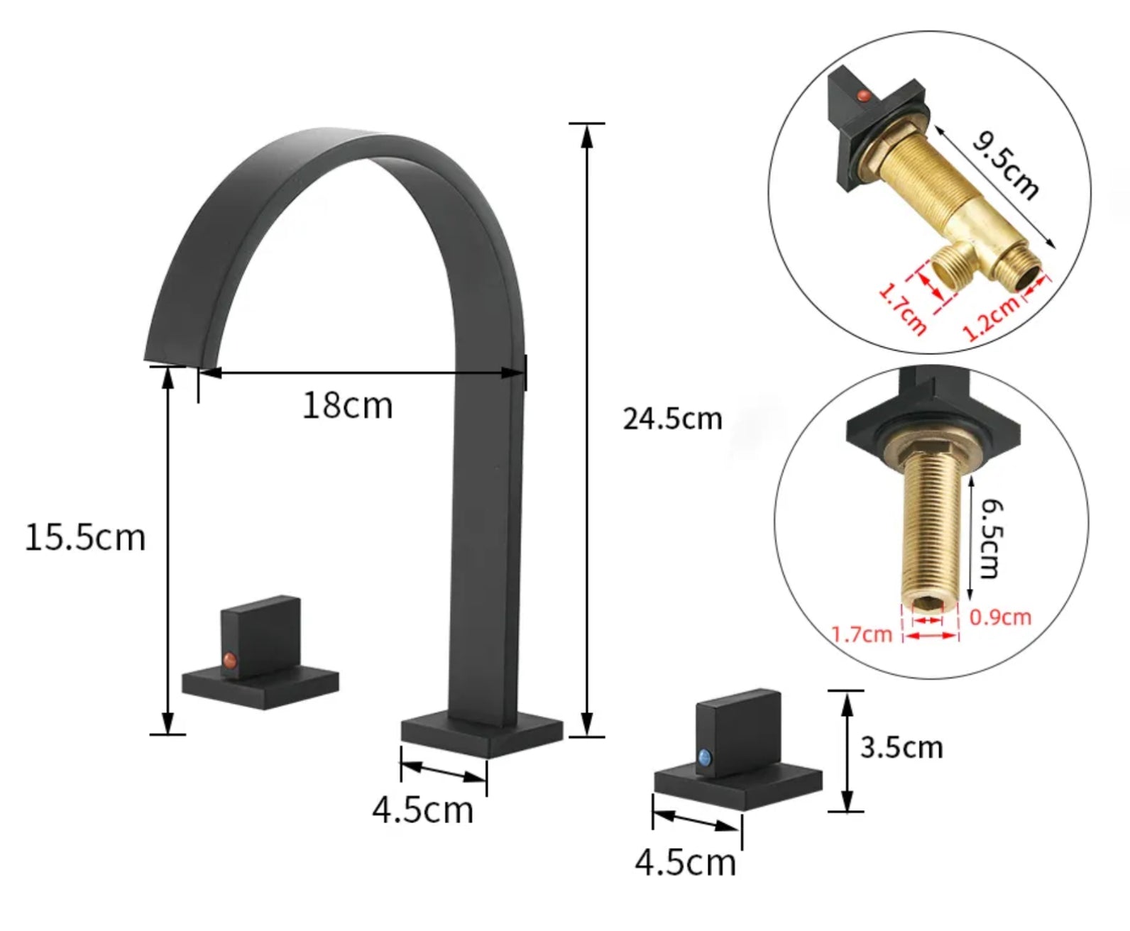 Robinet de lavabo sur plage 834 en laiton noir collection Alphée