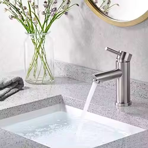 Deck-mounted sink faucet 002 in brushed nickel brass Eas collection
