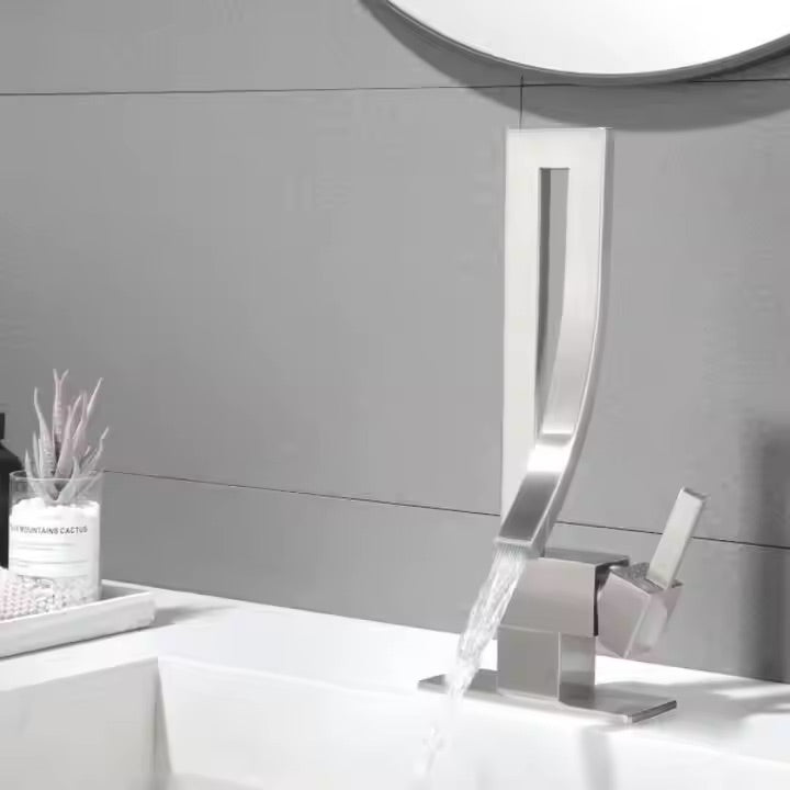Deck-mounted sink faucet 005 in brushed nickel brass Axis collection