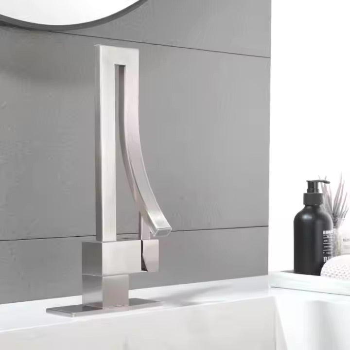 Deck-mounted sink faucet 005 in brushed nickel brass Axis collection