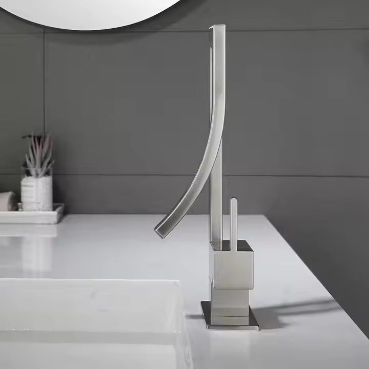 Deck-mounted sink faucet 005 in brushed nickel brass Axis collection