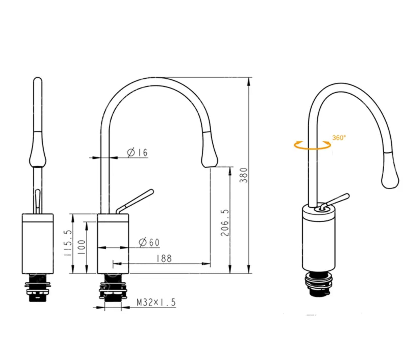 Raised sink faucet 201 in chrome-plated brass Erymanthe collection