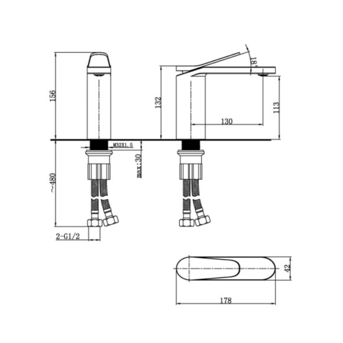 Grifo de lavabo de repisa B122 en latón negro de la colección Céphise