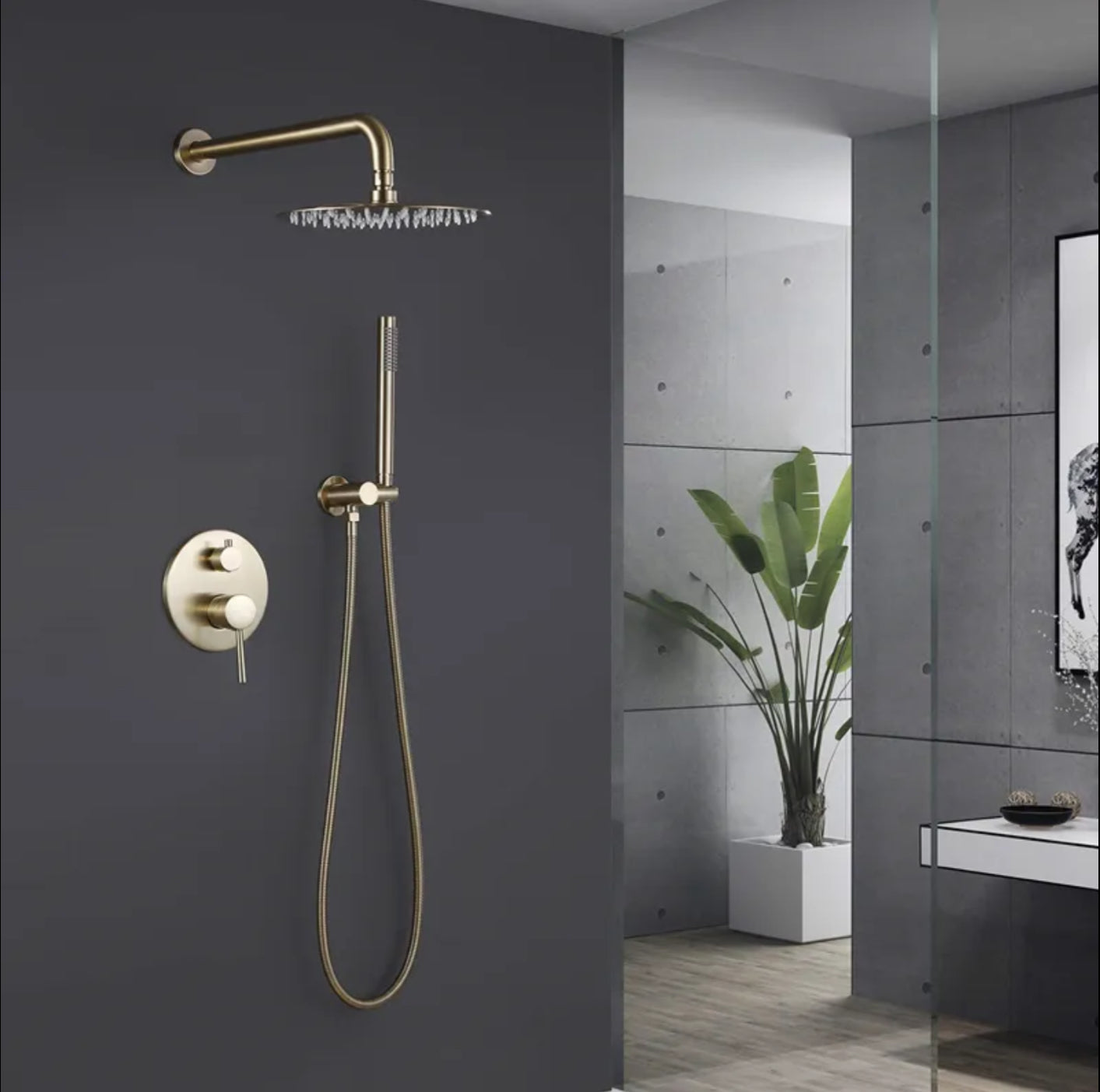 Composition de douche encastrée SC41 en laiton doré brossé collection Scamandre