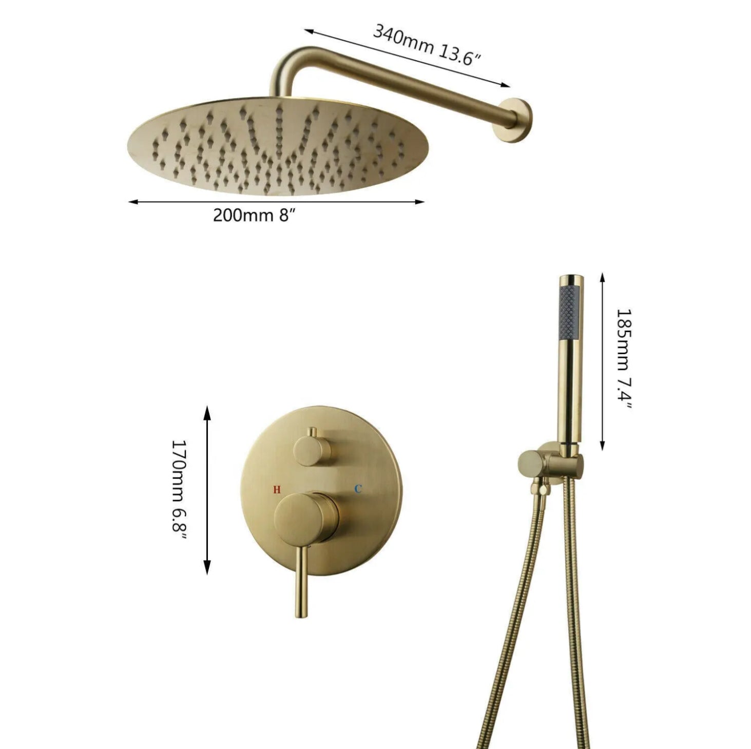 Composition de douche encastrée SC41 en laiton doré brossé collection Scamandre