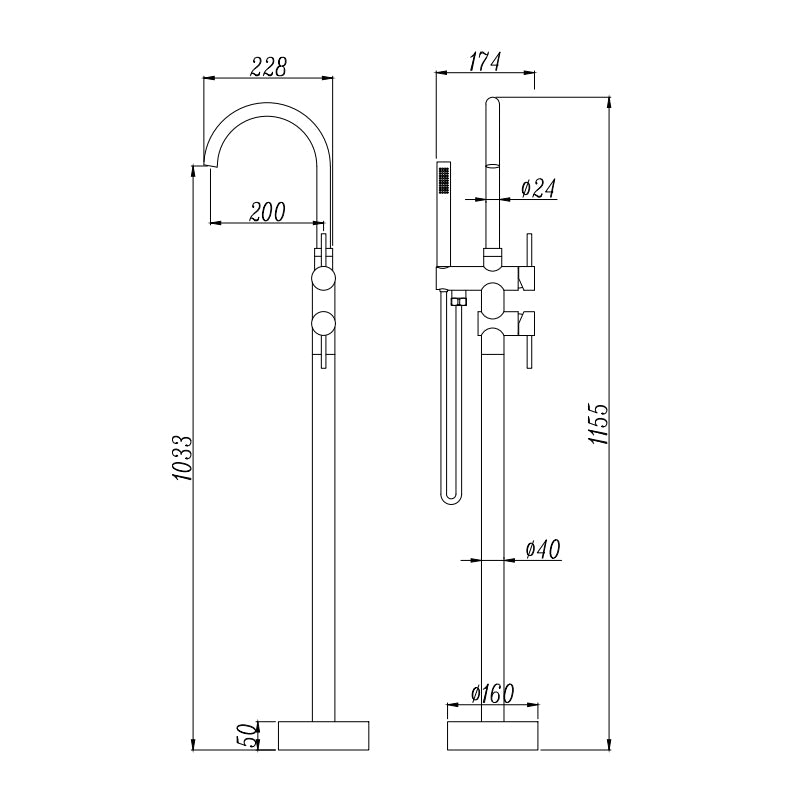 Floor Mounted Bathtub Faucet 007 Brushed Gold Scamandre Collection