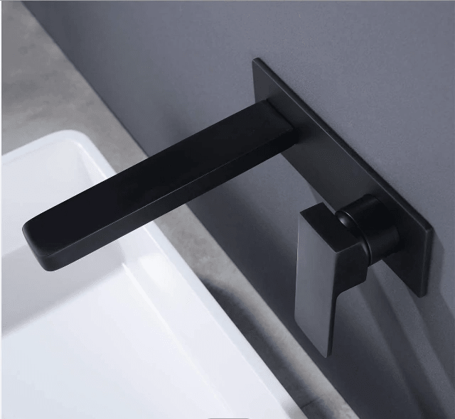 Robinet de lavabo à fixation murale 91221B en laiton noir collection Alphée