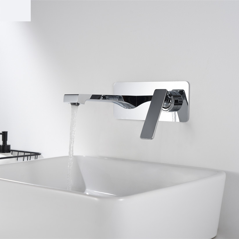 Robinet de lavabo à fixation murale 006 en laiton couleur chromé collection Enipée