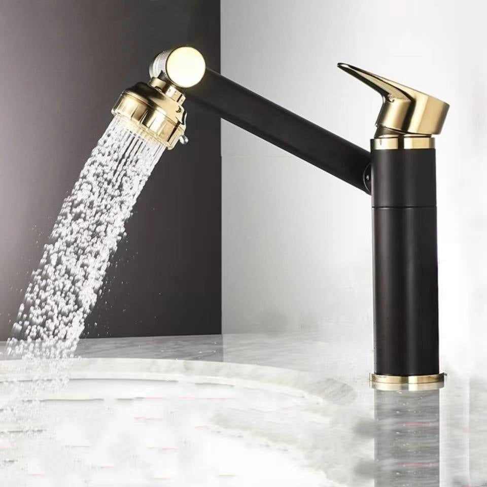 Robinet Lavabo Scamandre Noir et Or — Tête Modulable HUDOR