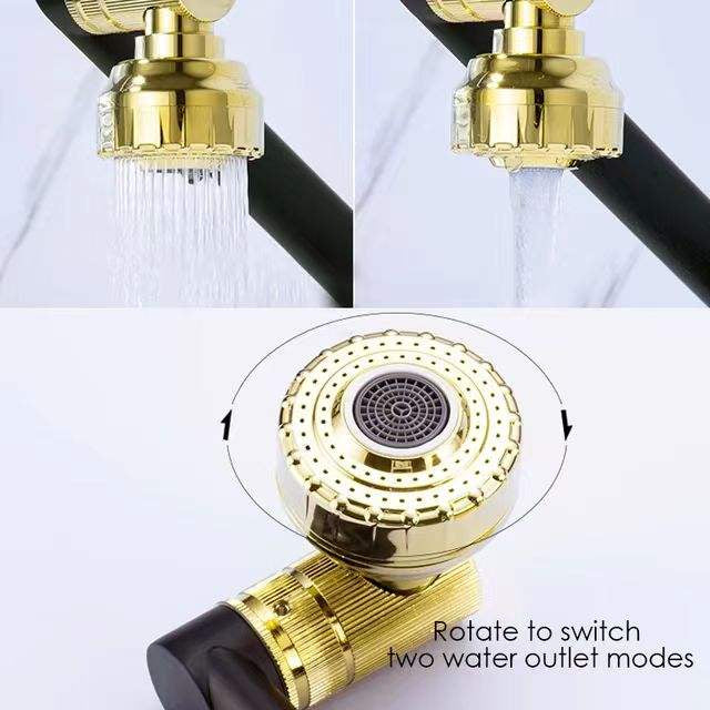 Robinet Lavabo Scamandre Noir et Or — Tête Modulable HUDOR