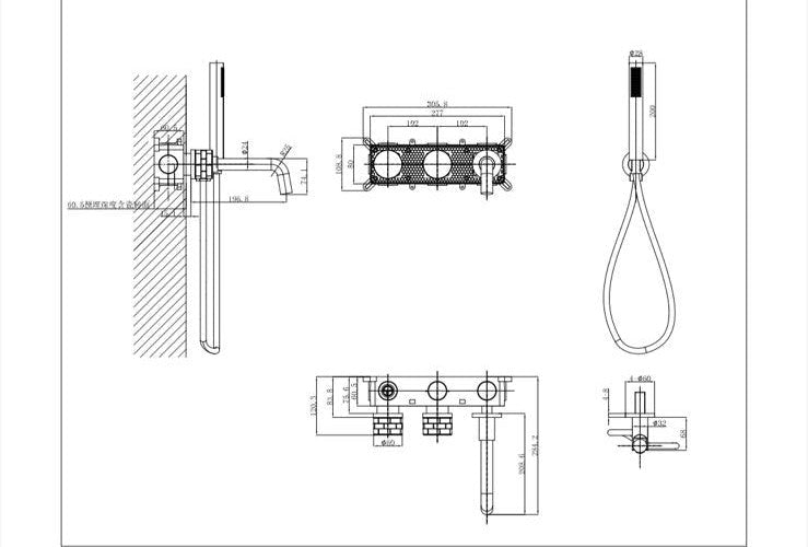 Robinet de baignoire à fixation murale 078 en laiton doré brossé collection Scamandre