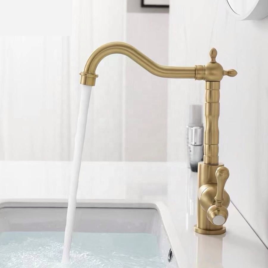 Robinet de lavabo surélevé en laiton 026 en laiton doré brossé collection Scamandre