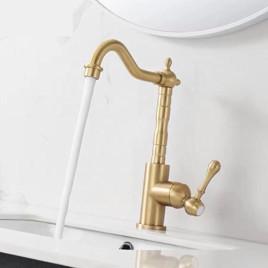 Robinet de lavabo surélevé en laiton 026 en laiton doré brossé collection Scamandre