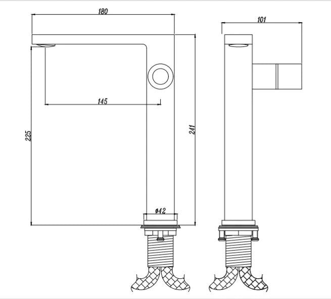 003 GRIFO DE LAVABO ELEVADO EN LATÓN DORADO CEPILLADO COLECCIÓN SCAMANDRE