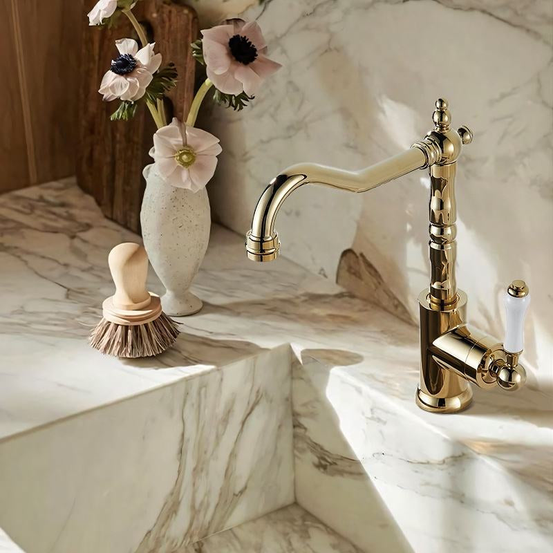 Brass kitchen faucet 025 in brushed gold brass Scamandre collection