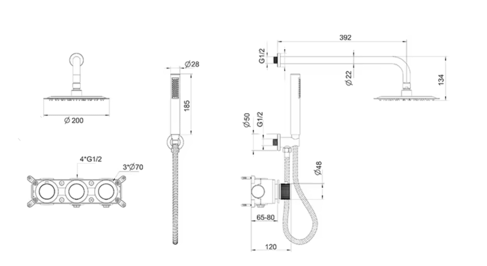 SC44 COMPOSICIÓN DE DUCHA EN LATÓN DORADO CEPILLADO (ORO MATE) COLECCIÓN SCAMANDRE