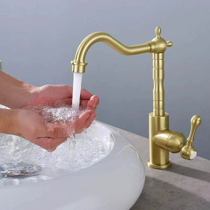 Brass kitchen faucet 025 in brushed gold brass Scamandre collection