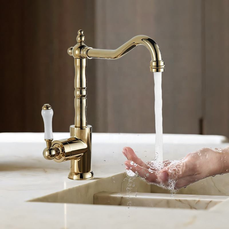 Brass kitchen faucet 025 in brushed gold brass Scamandre collection