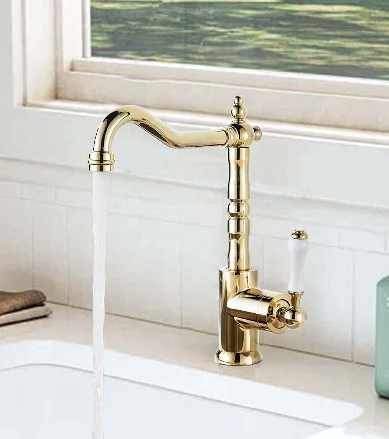 Brass kitchen faucet 025 in brushed gold brass Scamandre collection