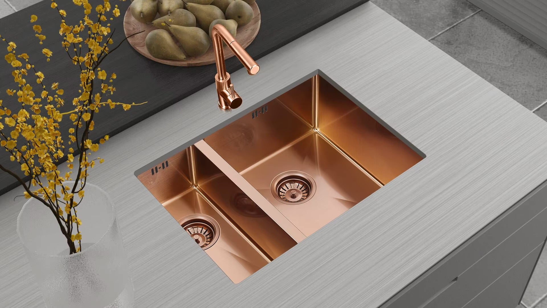 ÉVIER EN ACIER INOXYDABLE 002 ROSE DORÉ COLLECTION PENEÉ