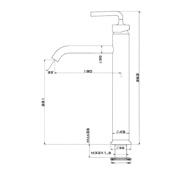 Grifo para lavabo elevado de latón dorado cepillado colección Scamandre 040