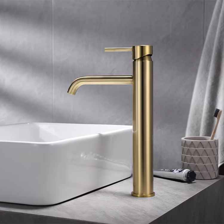 Scamandre collection 055 brushed gold brass raised basin faucet