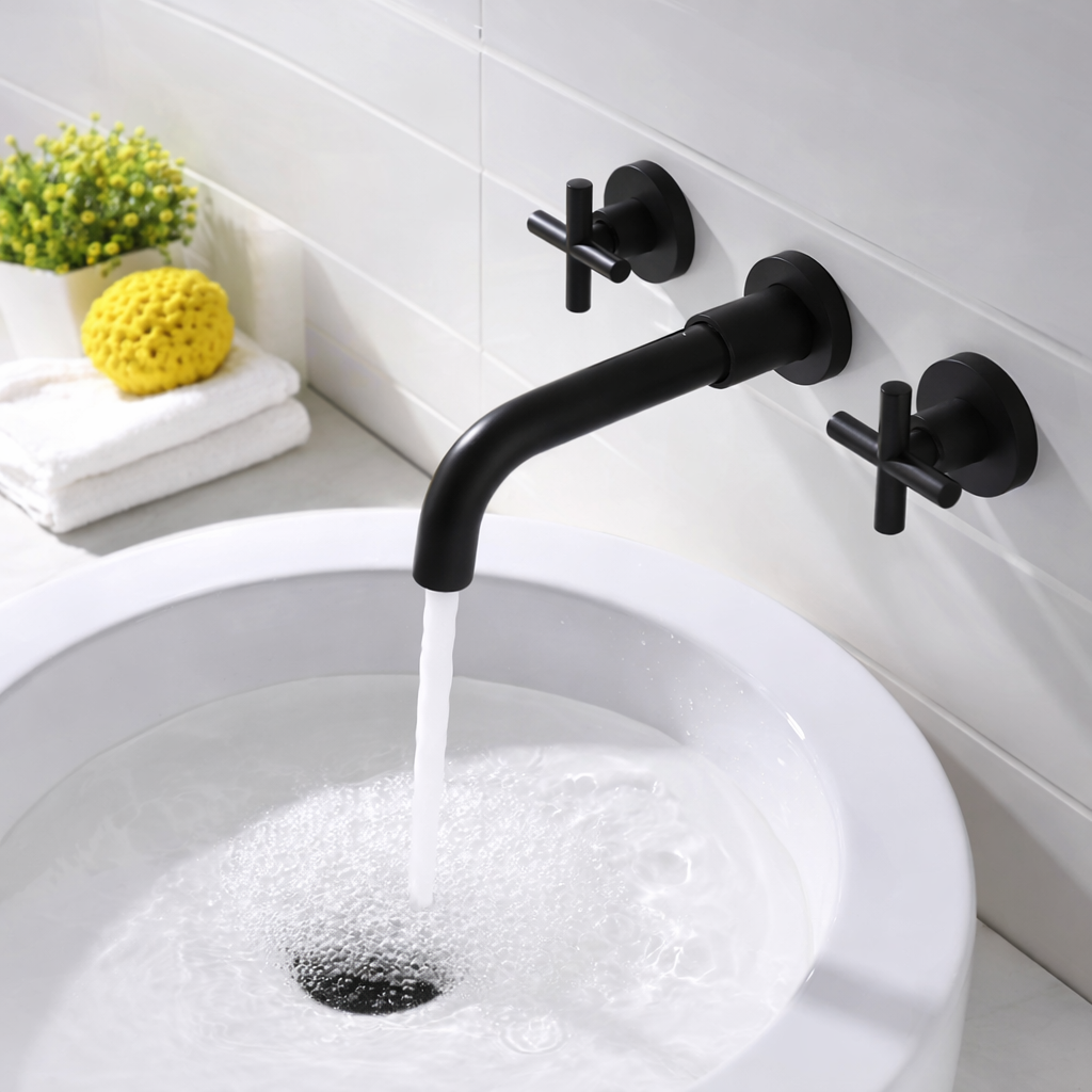 Robinet de Lavabo Mural 004 Céphise Noir Mat | HUDOR