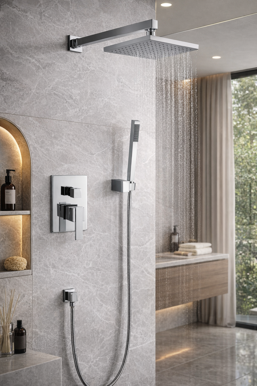 Composition de douche encastrée SC213 en laiton chromée collection Enipée