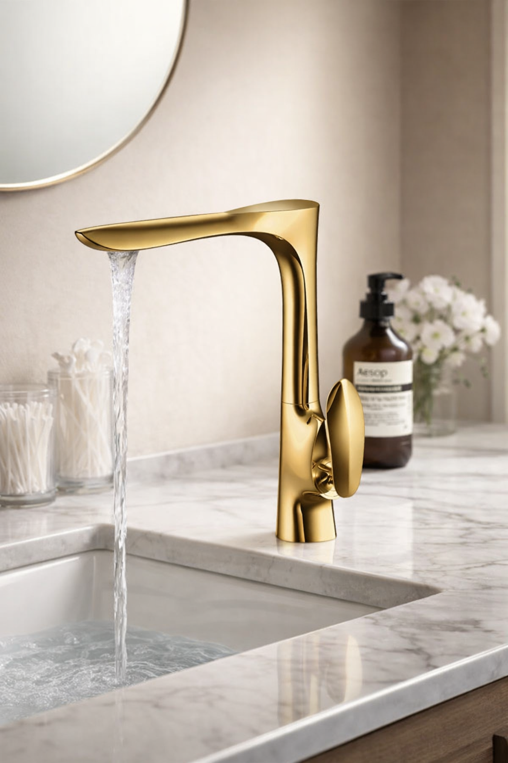 02916G2 GRIFO DE FREGADERO ELEVADO EN LATÓN DORADO COLECCIÓN HALYS