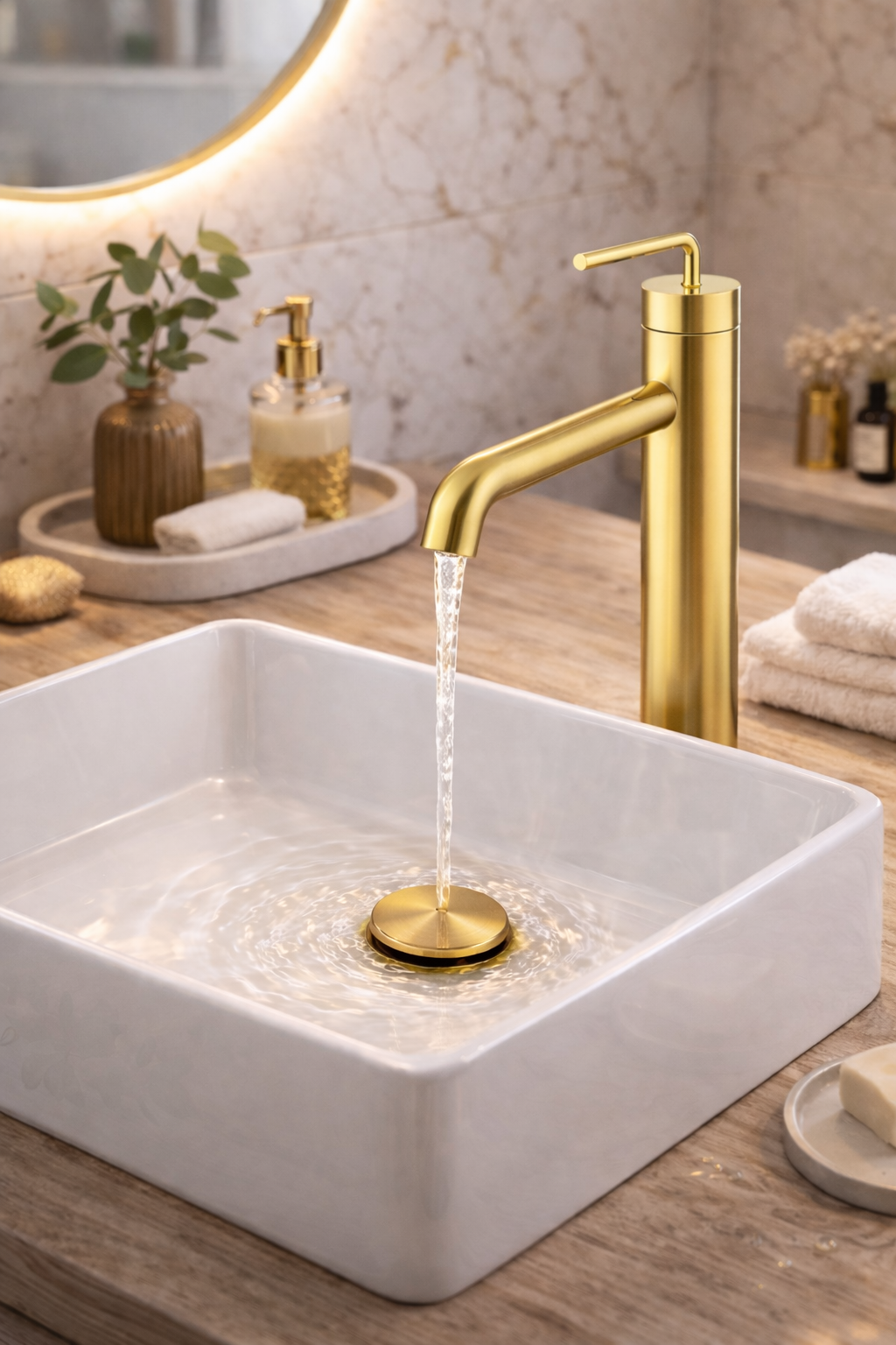 Grifo para lavabo elevado de latón dorado cepillado colección Scamandre 040